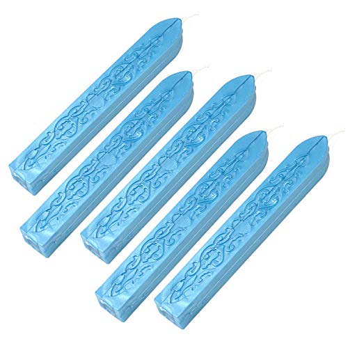 Yoption 5Pcs Blue Sealing Wax Sticks with Wicks for Wax Seal Stamp | Embossed Pattern Wax Sticks for Wedding Invitation, Christmas Card, Envelope, Snail Mail, Wine Package, Gift Wrapping - color: Blue