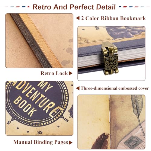 My Adventure Book Scrapbook 124 Pages Retro Style Embossed Photo Album,DIY Handmade Memory Travel Diary Photo Scrapbook for Couples,Anniversary,Wedding,Christmas Day Gifts(Blue) - color: Blue Travel Style