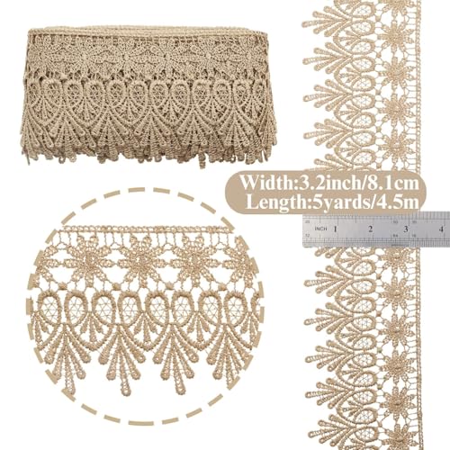 GXTIZAS Gold Lace Trim 3.2 Inch Wide Lace Ribbon for Sewing | scalloped embroidery for vintage weddings, costumes, pillows, curtains, gift décor and romantic DIY creations Crafts - color: Golden