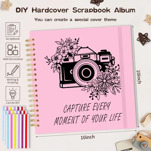 Scrapbook Album 10x10 inch, Travelling Journal Scrap Book Family Scrapbook Scrapbooking Supplies Kits Gift for Couples Anniversary Wedding (pink, 10 x 10 inch) - color: pink, size: 10 x 10 inch