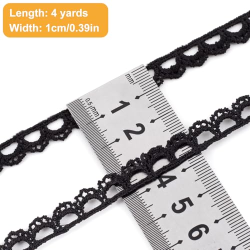 4 Yards Black Lace Trim, Scalloped Edge Crocheted Lace Ribbons - color: Black (4 yards x 0.43" W)