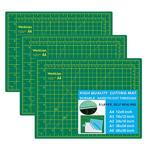 WORKLION Full 9" x 12" Art Self Healing PVC Cutting Mat, Double Sided, Gridded Rotary Cutting Board for Craft, Fabric, Quilting, Sewing, Scrapbooking Project (3 Pack)… - color: Green/Blue, size: 9x12inch