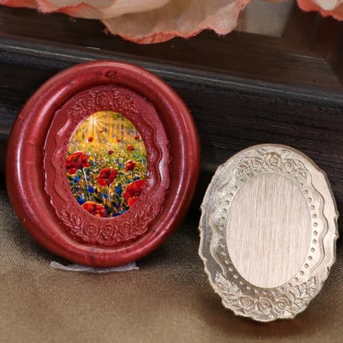 Bronze Golden Frame Wax Seal Stamp, 3D Embossed Relief Carving, Wooden Handle, Brass Seal Head, Wedding Invitations, Letter Sealing - style: F01