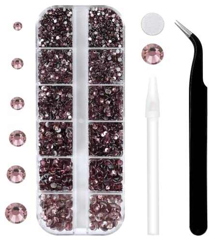 12 Grids 3792pcs Lt.Amethyst Flatback Rhinestones Set for Nail, Art, Crafts, Makeup, Tumblers Glitter Round with Tweezers and Picking Pen(SS6~SS20) - color: Light Amethyst