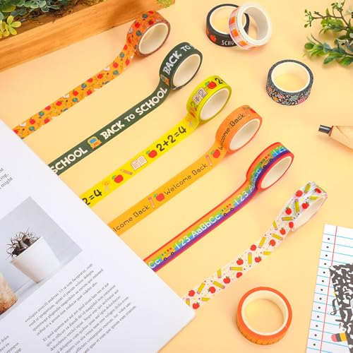 Whaline 12 Rolls Back to School Washi Tape Masking Tape Set Composition Notebook Speckled Pencil Apples Classroom Wrapping Paper Tapes for First Day of School Scrapbook Journal DIY Crafts - style: Back to School