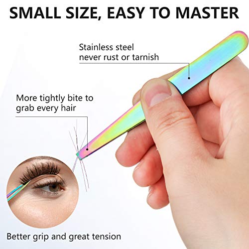 Honoson 6 Pcs Eyebrow Tweezers Set for Women Precision Tweezer for Eyebrows with Curved Scissors Eyelash Brush Girls Facial Hair Plucking Daily Beauty Tools with Leather Storage Case(Rainbow Color) - color: Rainbow Color
