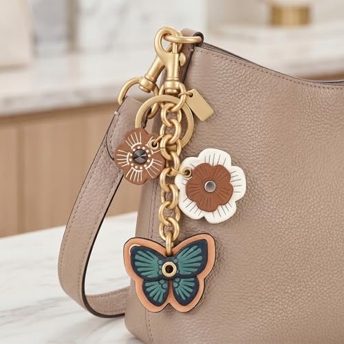 Angyape Flower Bag Charms for Women Purse Charms for Handbags Leather Flower Keychain Retro Aesthetic Keychain Accessories - color: C：butterfly