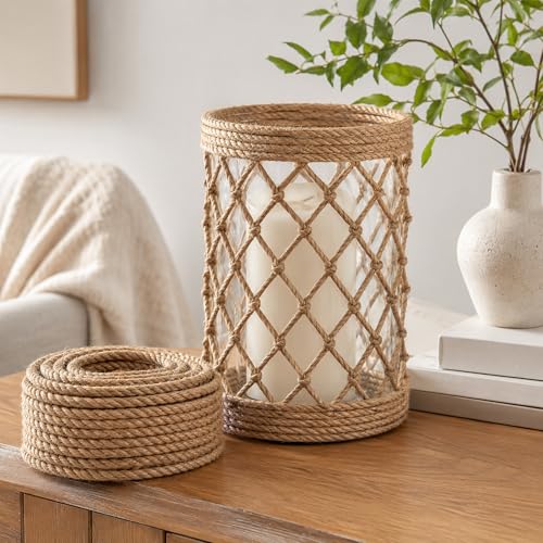 3/8 Inch Natural Jute Rope, 200 Feet Thick Hemp Rope, 4 Strands Twisted Jute Twine for Crafts, Gardening, Cat Scratching Post, Home Decorating, Indoor/Outdoor Use - size: 3/8 Inch x 200 Ft