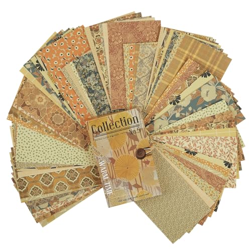 Vintage Scrapbook Paper Pack 60 Sheets Neutral Floral Textured Wallpaper Design 5.0×3.1 Inch Aesthetic Decorative Papers for Junk Journaling Card Making Small Craft Projects Warm Yellow - color: Yellow