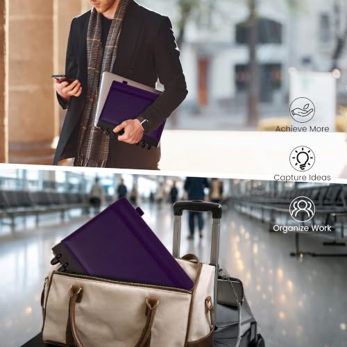 Hardcover Refillable Journal Notebook with Removable Divider Tabs, 300 Pages Leather 5 Subject Discbound Notebook College Ruled for Work School Note Taking,10x11.5" Lined Journal for Men & Women,purple - color: Purple, size: Large
