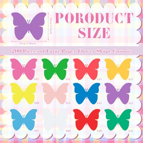 Tellingyou 200 Pcs Butterfly Cutouts 6'' Large Colorful Butterfly Cutouts
