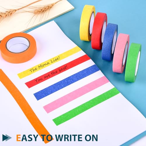 ALLWIN 6 Pack Colored Masking Tape, 0.6" x 15 Yards Drafting Tape - 6 Bright Colors for Arts, Crafts, Labeling & Painters, Easy-Tear & Residue-Free Paper Tape