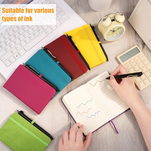 Aodaer 50 Sets Pocket Notebook Journal with Pens 160 Pages 3.5 x 5.5 Inch Mini Lined Journal Notebook A6 Leather Hardcover College Ruled Notepad with Pen Holder for School Office Gifts, Rainbow Colors - color: Mixed Colors