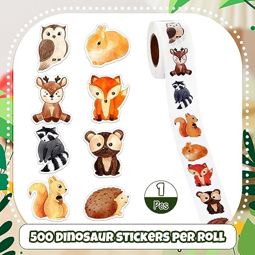 Qeeenar 500 Pcs Forest Animal Stickers Roll, Reward Decals for Kids | 8 Cute Designs, Suitable for Teacher Rewards, Classroom Party Favor, Scrapbooking Decoration, Motivational Incentive Stickers - style: Forest Animal