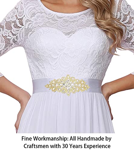 ShiDianYi Wedding sash Bridal Belts Gold Rhinestone Trim Applique Bridal sash Bridal Shower -RA004 - color: Gold, size: 1 Count (Pack of 1)