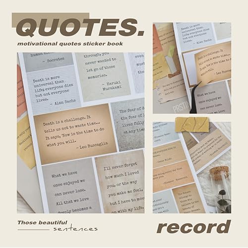 Prstincol 24 Sheets Vintage Motivational Quote Stickers Pad wtih Tweezer,246 Pcs Inspirational Typewriter Font Quotes Pad,Word Stickers for Scrapbook Junk Journal Bullet Journal DIY Craft Card Making - color: Brown