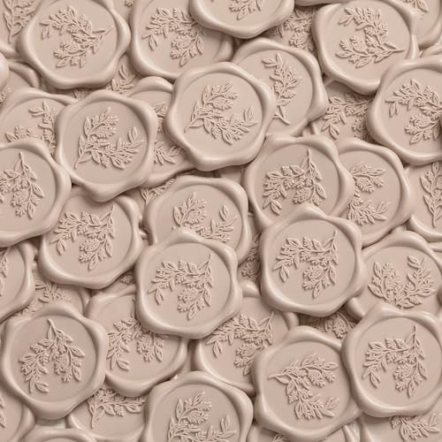 UNIQOOO Wax Seal Stickers - Eucalyptus Wedding Invitation Envelope Seal Stickers, 100 Pcs Self- Adhesive Taupe Stickers, Perfect for Invitation, Christmas, Gift Wrapping, Party - color: Eucalyptus Leaf - Taupe, size: Eucalyptus leaf,100