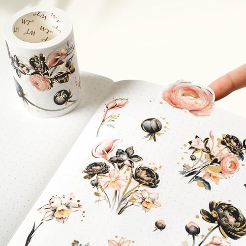 WT Auric Rose Gilded Washi Tape Sticker Set, 3 Rolls, Original Vintage Floral Decorative Masking Tape with Gold Foil, Wide Tape for Journaling, Scrapbooking, Planner, DIY Crafts & Wrapping - color: WT Auric Rose Gilded Washi Tape Sticker Set