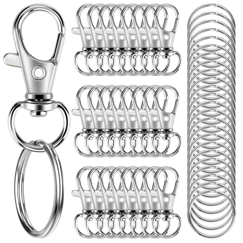 50PCS Metal Lobster Claw Clasp with Key Rings, 25PCS Keychains Clips Hooks and 25PCS Key Chain Rings, Keychain Accessories, Keychain Ring Making kit for Crafts, Silver - color: Silver