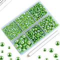 3600PCS Half Pearls for Crafts, Dark Green Flatback Pearls forTumblers Crocs Cups Scrapbooking, 2mm 3mm 4mm 5mm 6mm 8mm Faux Half Pearls, Imitation Loose Pearl Beads - color: Green AB