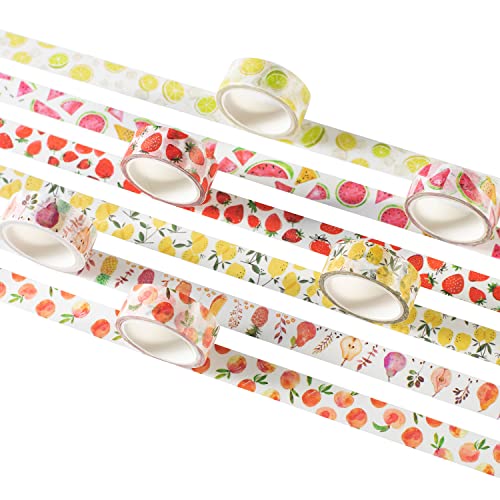 YUBBAEX 6 Rolls Washi Tape Set Plants Fruits & Floral Masking Tape Decorative for Arts, DIY Crafts, Journal Supplies, Planners, Scrapbook, Card/Gift Wrapping -15mm- (Fresh Fruits)