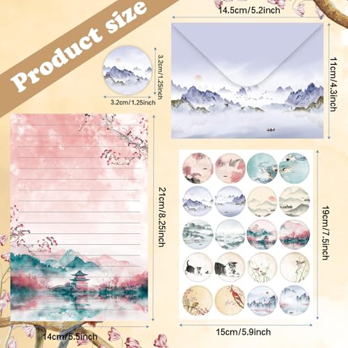 160 Pcs Stationery Paper Envelopes Set | Includes 50 Writing Paper & 50 Envelopes 60 Stickers, Ink Painting Letter Writing and Stationery Paper Envelopes(10Style) - color: Ink Painting