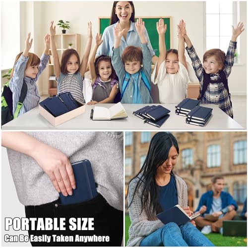 Aodaer 50 Sets Pocket Notebook Journal with Pens, 160 Pages, 3.5 x 5.5 Inch Mini Lined Journal Notebook A6 Leather Hardcover College Ruled Notepad with Pen Holder for School Office Gifts, Navy Blue - color: Navy Blue