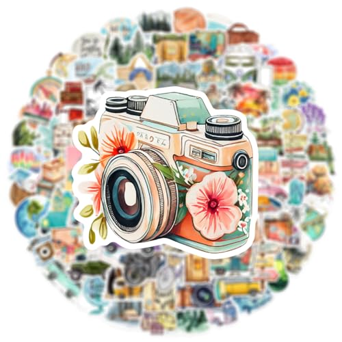 100 PCS Outdoor Camping Travel Stickers, Nature Scenic Sticker Packs Hiking Mountain Wildlife Adventure Decals for Men, Vinyl Waterproof Sticker for Water Bottles Luggage Suitcases Bike Kayak Camping - color: Travel-c15