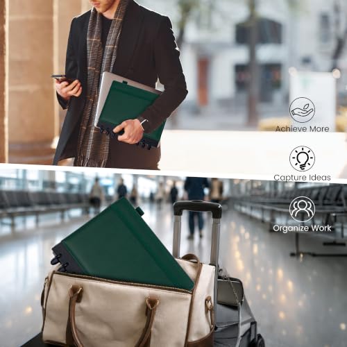 Hardcover Refillable Journal Notebook with Removable Divider Tabs, 300 Pages Leather 5 Subject Discbound Notebook College Ruled for Work School Note Taking,10x11.5" Lined Journal for Men & Women,green - color: Green, size: Large