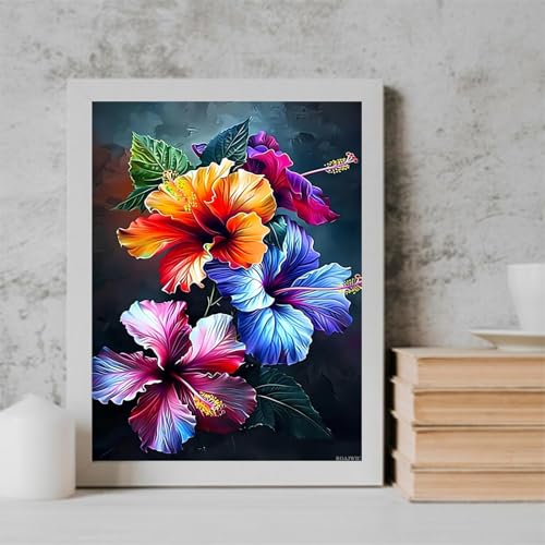 RGAJWIC Diamond Painting Kits for Adults The Colorful Hibiscus Diamond Art Kits for 5D Hibiscus Gem Art Kits for Adult DIY Crafts Kits for Home Wall Decor Gifts 12x16 inch
