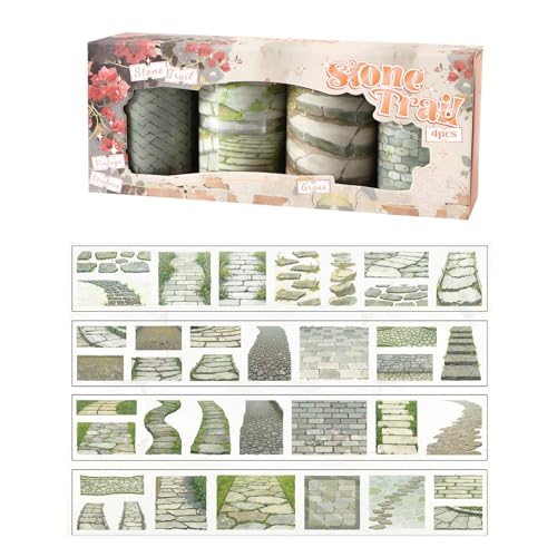 4 Rolls Stone Pavement Pattern Tape Stickers for Journaling, Personality Pre-Cut Tape Stickers, Craft Tape for Scrapbooking (A)
