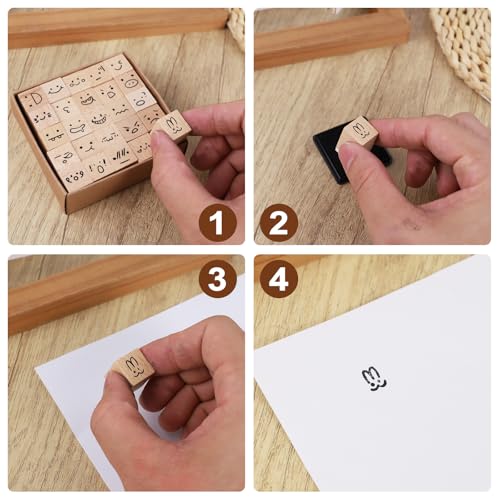 Koqye 30PCS Wooden Rubber Stamps Wood Letter Mini Cute Emoji - color: Emoji