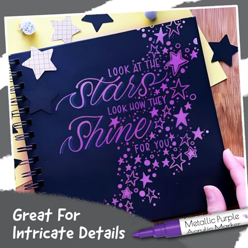 5 Metallic Acrylic Purple Paint Pen Marker for Fabric, Wood Canvas - color: Metallic Purple