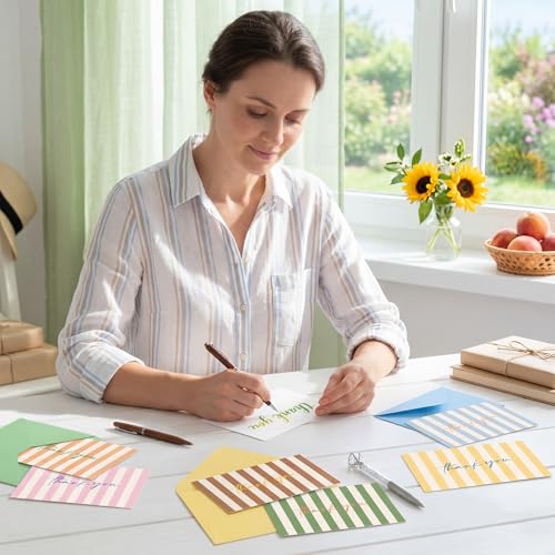 Eaasty 36 Pcs Summer Thank You Cards with Envelopes,Stripes - style: Stripes