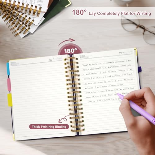 Hardcover Spiral Notebook Journal with Removable Dividers Tabs - color: Pink, size: 8"x10"