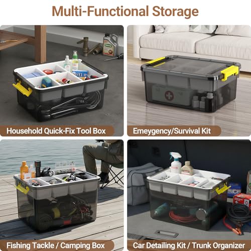 80Qt Stackable Storage Bins with Lids Trays Craft Box Organizers, 2Pack, GY | Clear Plastic Latching Boxes Organizers with Dividers Portable Containers for Arts & Crafts, Home Office Classroom Car Trunk - color: Clear Grey, size: 40QT-2Pack