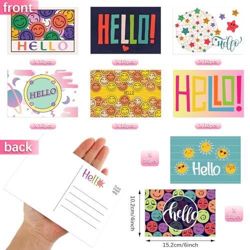Junkin 80 Pack Hello Postcards 4x6, Note Cards for Kids Adults - style: Hello