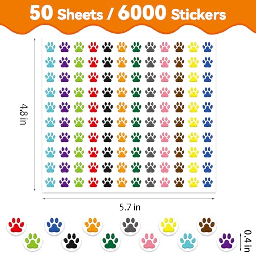 6000 Pieces Paw Print Stickers, Round Dog Puppy Paw Prints Decal Label Colorful Incentive Reward Stickers Behavior Chart Sticker for Students Teachers Supplies - style: Paw Prints