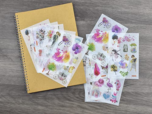 12 Sheets Romantic Scrapbooking Washi Stickers Girl's Dream World DIY Decor for Lovers Wedding Album Scrapbook Journals Planner Collage Invitation Card Gift Wrapping Art Journaling Craft Supplies - color: F