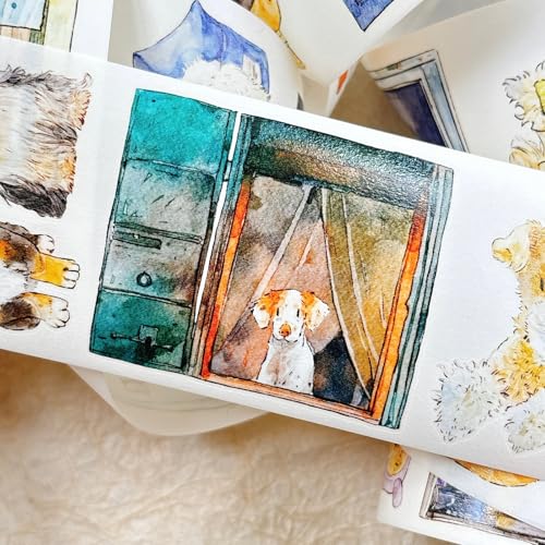 DingDing Vol.15-55 Here's a Dog, Taiwan Washi Paper Washi Tape, Kiss-Cut 2.36 in x 10.94 yd, Vintage Pet Tapes, Washi Stickers for Scrapbooking, Planner Stickers, Bullet Journal, Scrapbook Tape - style: Washi Paper