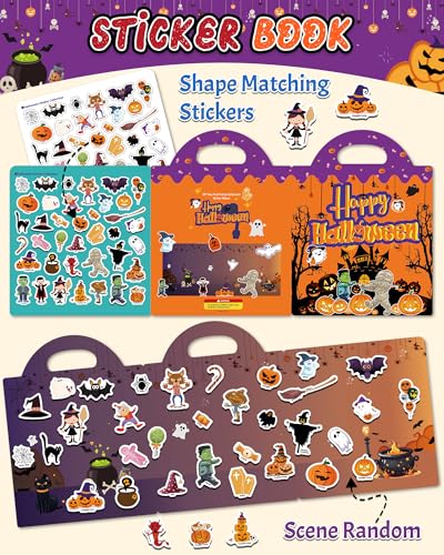 Benresive Reusable Sticker Book for Toddlers, Travel Stickers for Kids - style: Halloween