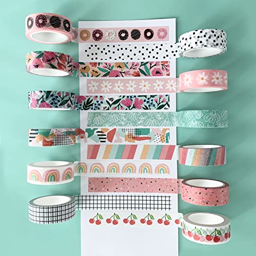 12 Rolls Washi Tape Set for Journaling, Scrapbooking & Decorative Crafts | Decorative Masking Tape for Bullet Journals, Planners, DIY Art Projects, Gift Wrapping, Card Making, School & Office Supplies - color: Retro, size: 12 Rolls