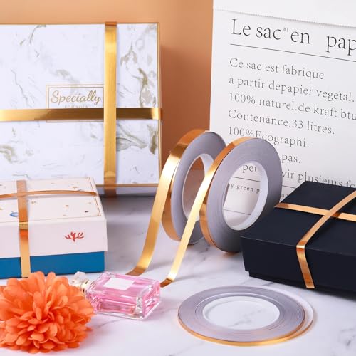 Zonon 3 Rolls 0.2" 0.4" 0.6" Gold Washi Tape 54.7 Yard Solid Foil Self Adhesive Polyester Film Metallic Tape for Detailing Graphic Arts for Crafts Walls Cars and Boats Trim(0.4'') - size: 0.4''