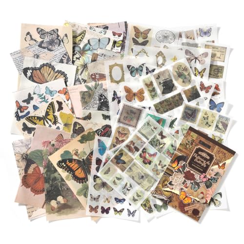 Butterfly Washi Sticker Book for Journaling, 30 Sheets 500+ Vintage Scrapbook Stickers for Junk Journal Supplies, 20 A5 Scrapbook Paper for DIY Arts and Crafts, Aesthetic Sticker Book for Adults Women - color: Fluttering as Butterfly