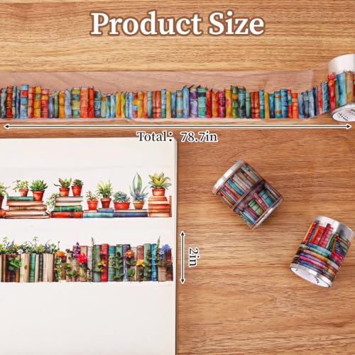 6 Rolls Book-Themed PET Tape, PET Tape Stickers for Journaling, Library and Nature-Inspired Floral washi Stickers Book Journal Supplies for DIY Crafts, Gift Wrapping, Scrapbooking and Journaling - style: Books