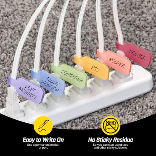 Wrap-It Storage Cable Labels - Medium, Macaron (30-Pack) | Write On Cord Tags for Wire Management and Identification - color: Macaron, size: Medium
