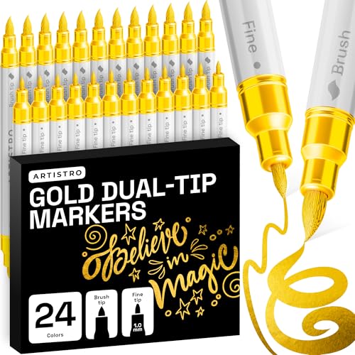 ARTISTRO 24 Gold Dual-Tip Acrylic Paint Marker Pens for Drawing - color: Gold, size: 24