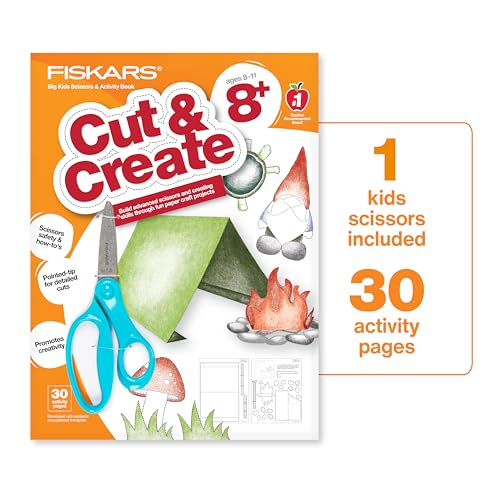 Fiskars Kids Activity Book with 6" Big Kids Scissors, For Ages 8+ - style: Ages 8+