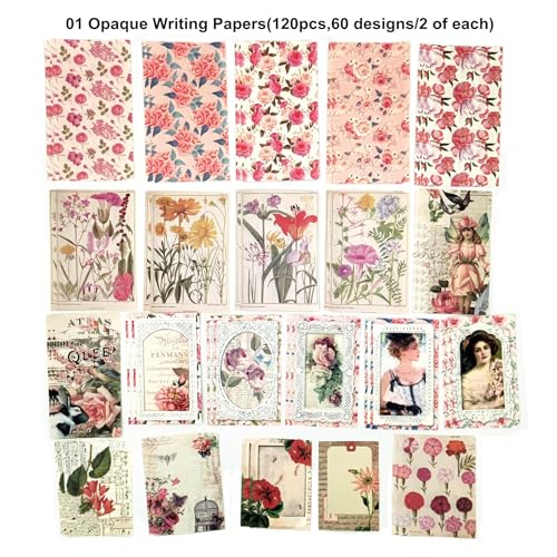 Esweny 200PCS Vintage Scrapbooking Supplies Pack, Aesthetic Scrapbook Sticker Paper Art Journaling Kit for Junk Journals,Planner,Cottagecore Decor Gifts (Pink Series) - color: Pink Series