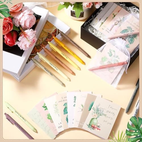 Mooliwe 48 Pcs Affirmation Notebooks Pens Bulk Gifts, Gratitude,Flower | Small Bags Included, Motivational Notepads for Women, Daily Affirmations Journal, Stress Relief Self-care, Employee Rewards - style: Flower